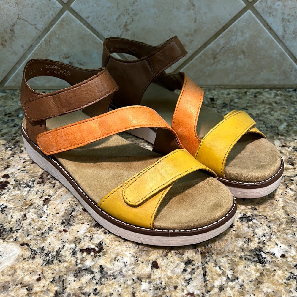 REMONTE JOCELYN Backstrap Brown/Orange/Yellow Sandal Women's Size 36 / US 5.5